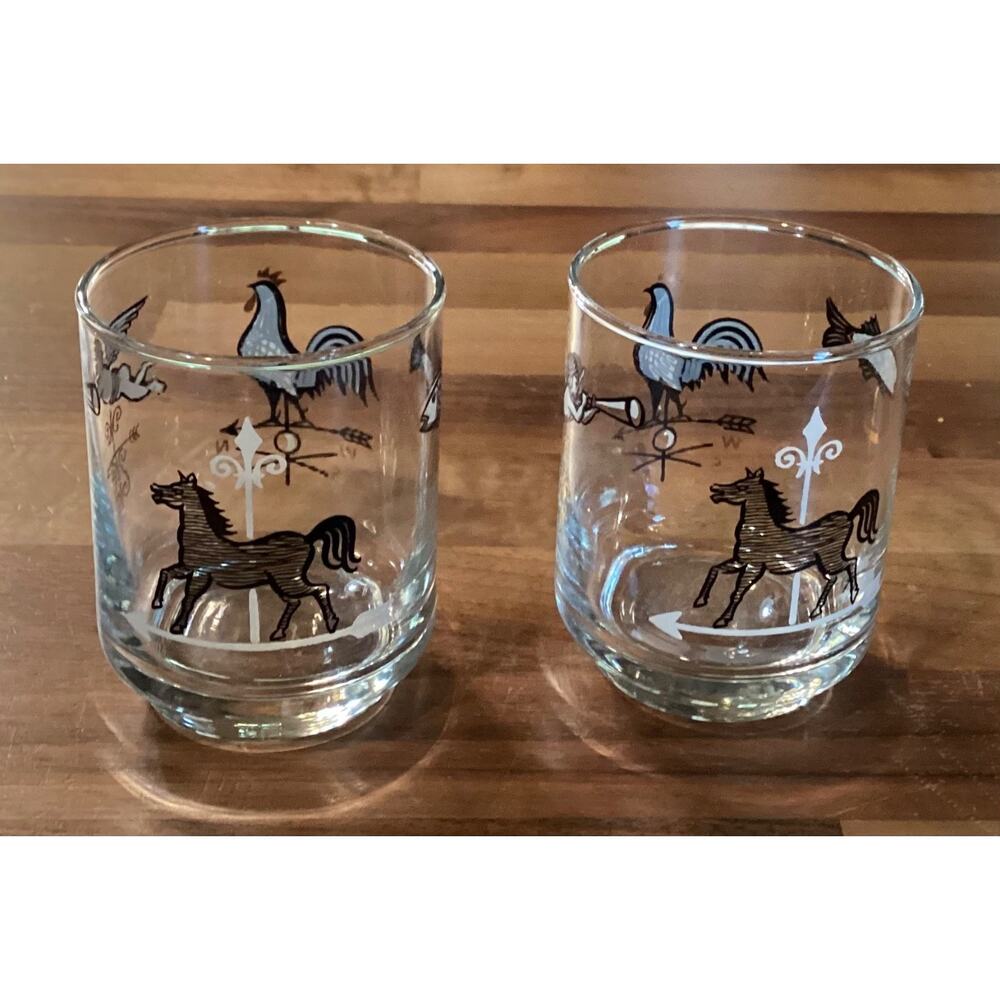 Libbey Curio Tumbler Shot Barware Glass Weathervanes Set of 2